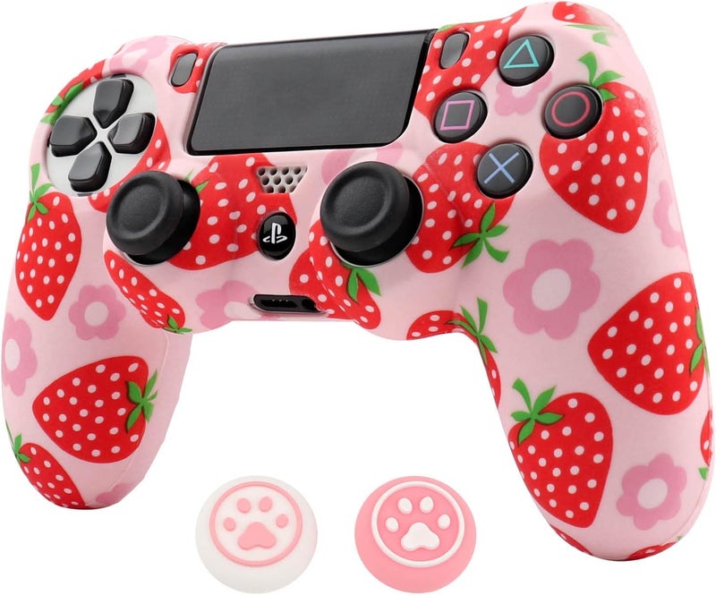 RALAN Pink Controller Skins for PS4,Fruit Silicone Controller Cover Skin Protector Compatible /PS4 Slim/PS4 Pro Controller with 2 Cute Thumb Grips Caps… - Image 1